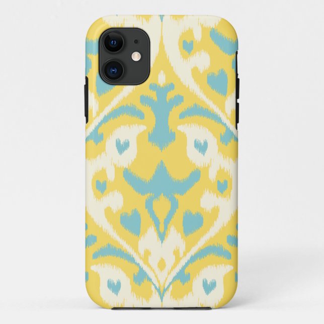 Modernes aquamarines gelbes girly ikat Stammes- Case-Mate iPhone Hülle (Rückseite)