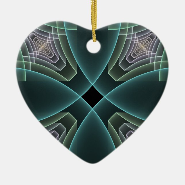 Modernes Aquamarines geometrisches Fraktal Kunstgr Keramik Ornament (Vorne)