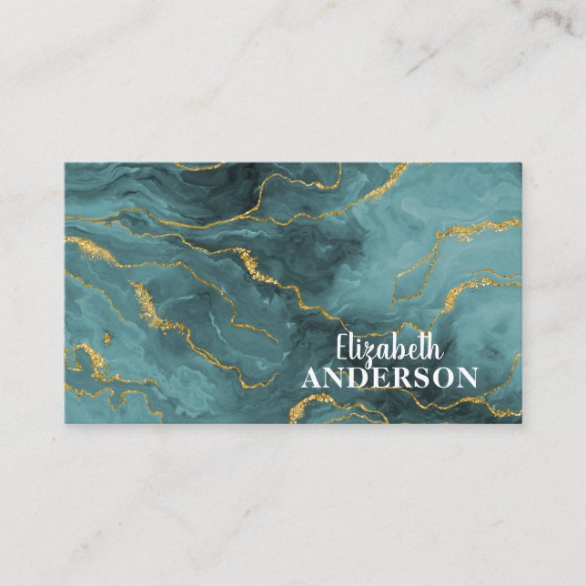 Modernes Aquamarines Gold Glitzer Marble Agate Visitenkarte (Vorderseite)