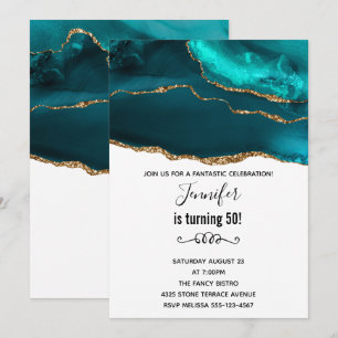 Modernes Aquamarines Gold & White Agate Geburtstag Einladung