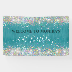 Modernes Aquamarines Holografisches Imitat Glitzer Banner