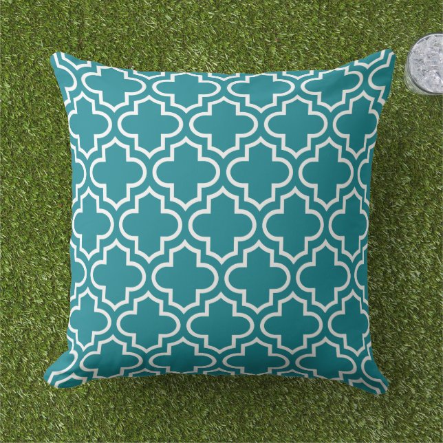 Modernes Aquamarines, marokkanisches Quatrefolienm Kissen (Gras)