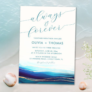 Modernes Aquamarines Meer für immer Hochzeiten am  Einladung