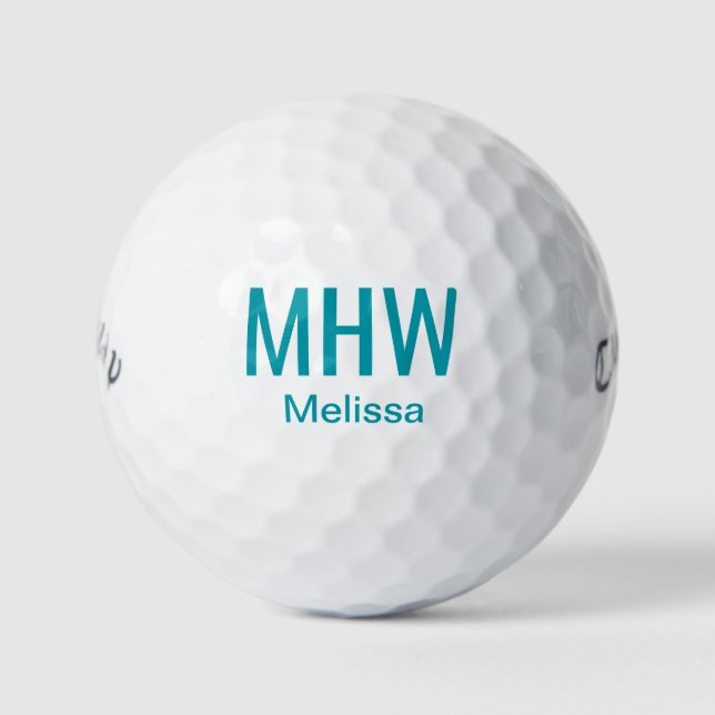 Modernes Aquamarines Mit Monogramm Golfball (Vorderseite)