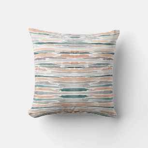Modernes Aquamarines Peach Gray Watercolor Stripmu Kissen