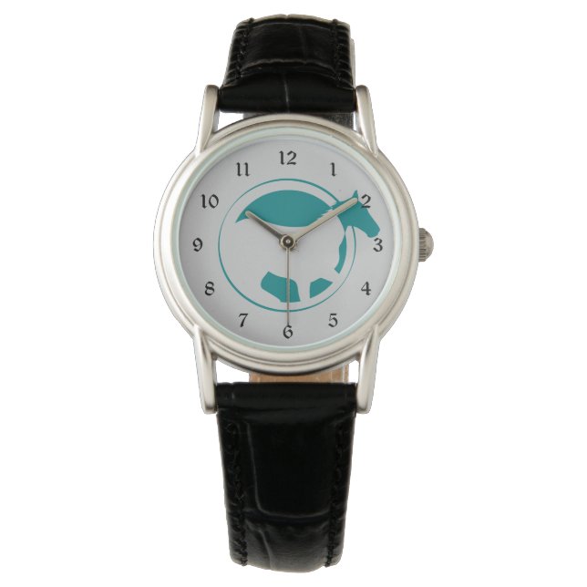 Modernes Aquamarines Reitlogo Armbanduhr (Vorderseite)