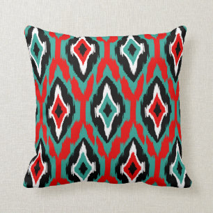 Modernes aquamarines Schwarz Ikat Tribal Muster 1a Kissen