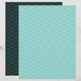 Modernes Aquamarines Schwarzes Japanisches Wave Sc