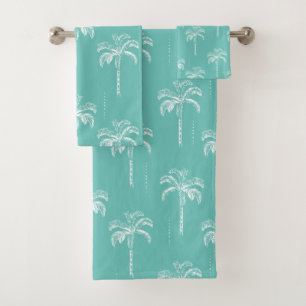 Modernes Aquamarines tropisches Palmenmuster Badhandtuch Set