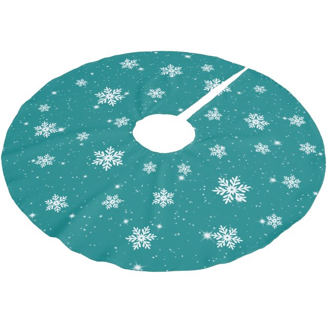 Modernes Aquamarines Weihnachtsschneeflocken Winte Polyester Weihnachtsbaumdecke (Schrägansicht)