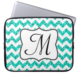 Modernes Aquamarines Zickzack Monogramm 15" Notebo Laptopschutzhülle