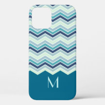Modernes aquamarines Zickzack Streifen-Monogramm
