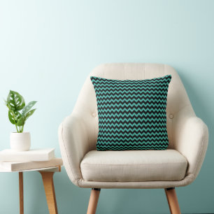 Modernes Aquamarines Zickzack Streifenmuster Kissen