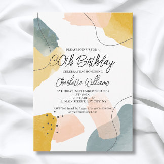Modernes Aquarell 30. Geburtstag Party Einladung