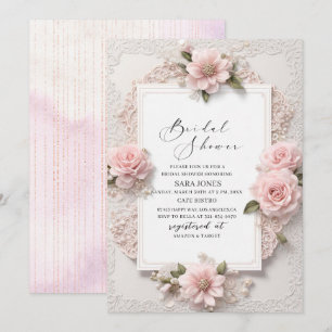 Modernes Aquarell 3D Rosa Blume Brautparty Einladung