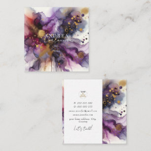 Modernes Aquarell Abstraktes lila Business Quadratische Visitenkarte