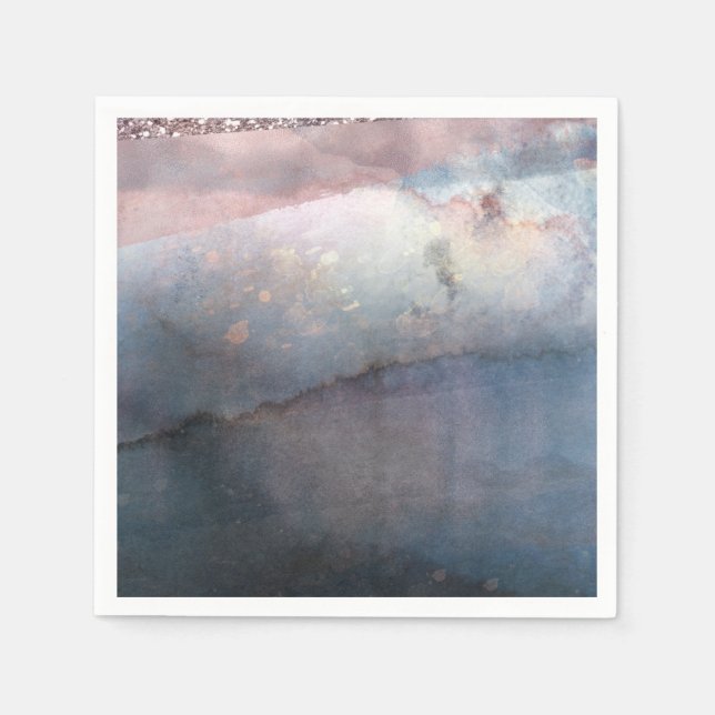 Modernes Aquarell Blau & Rose Gold Pink Chic Glam Serviette (Vorderseite)