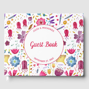 Modernes Aquarell Blumenrosa Lila Gästebuch