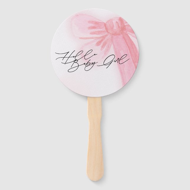 Modernes Aquarell Blush Pink Bow Hallo Baby Girl Fächer (Vorderseite)