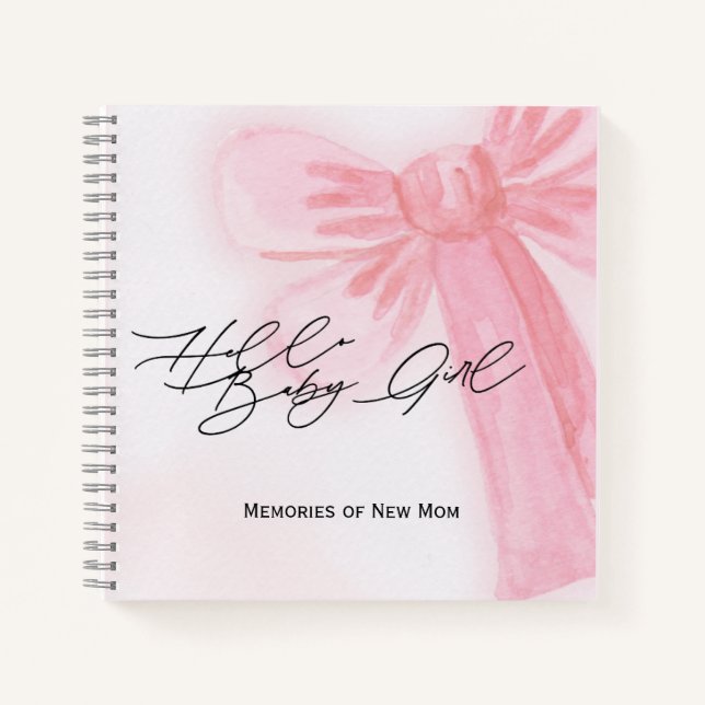 Modernes Aquarell Blush Pink Bow Hallo Baby Girl Notizbuch (Vorderseite)