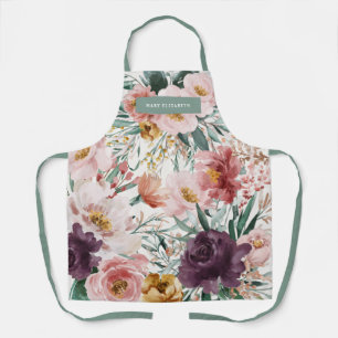 Modernes Aquarell florenfarbenes Rosa + Salbei Grü Schürze