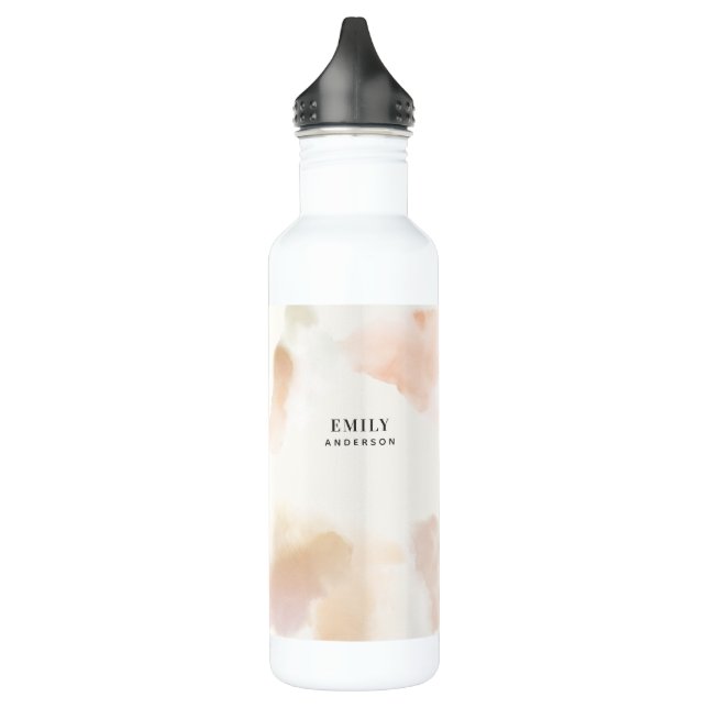 Modernes Aquarell minimale elegante rosa Pfirsich Edelstahlflasche (Links)