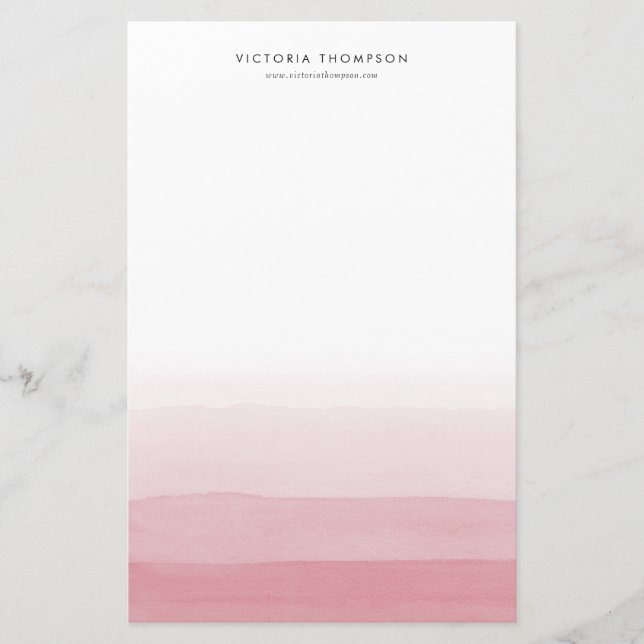 Modernes Aquarell Pink Ombre Personalisiert Briefpapier (Vorderseite)