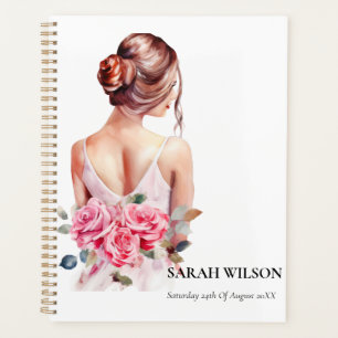 Modernes Aquarell Rosa Hochzeitskleid Brautparty Planer