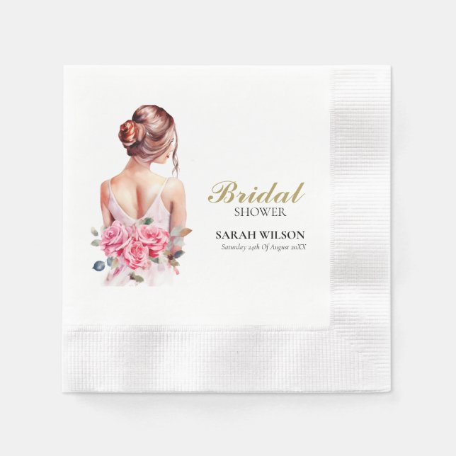 Modernes Aquarell Rosa Hochzeitskleid Brautparty Serviette (Vorderseite)
