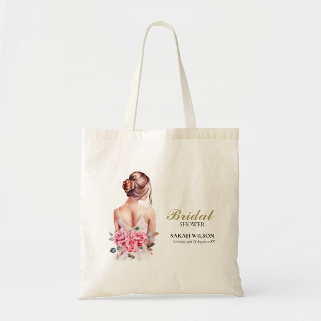 Modernes Aquarell Rosa Hochzeitskleid Brautparty Tragetasche (Vorne)