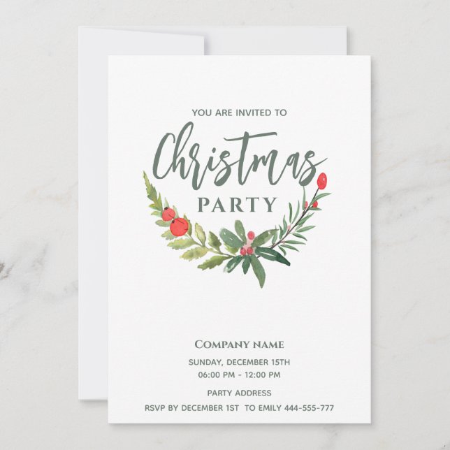 Modernes Aquarell Weihnachtsgrün Weihnachten Party Einladung (Vorderseite)