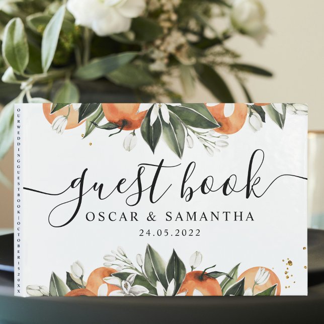 Modernes Aquarellbad Orange & Blätter Schönheit Gästebuch (Von Creator hochgeladen)