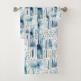 Modernes Aquarellblau Abstraktes Muster Badhandtuch Set