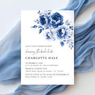 Modernes Aquarellblau Blumen Brautparty Einladung