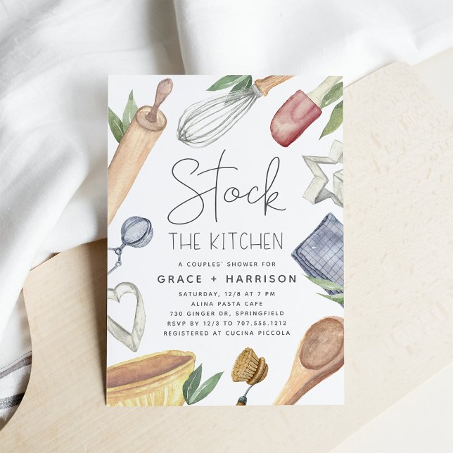 Modernes Aquarellmaterial Die Küche Paare Dusche Einladung (Von Creator hochgeladen)