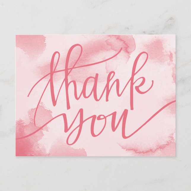 Modernes Aquarellrosa | Vielen Dank, Postcard Postkarte (Vorderseite)