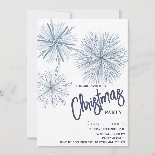 Modernes Aquarellschneeflocken Weihnachts-Party Einladung (Vorderseite)