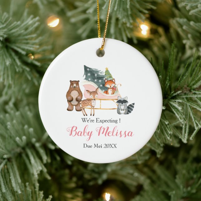 Modernes Aquarelltier erwarten wir Eltern Keramik Ornament (Baum)