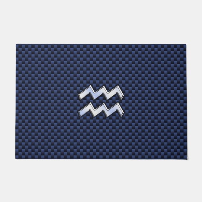 Modernes Aquarius-Zeichen auf der blauen Kohlefase Fußmatte (Vorderseite)
