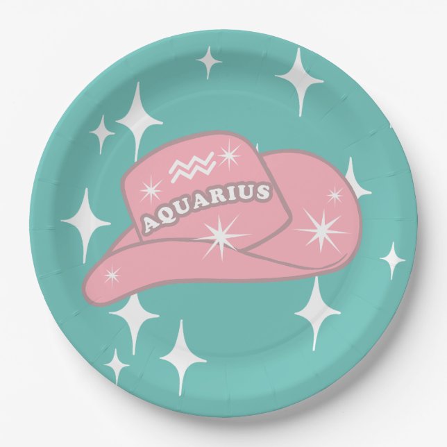 Modernes Aquarius Zodiac Cowgirl Hut Aquamarin Par Pappteller (Vorderseite)