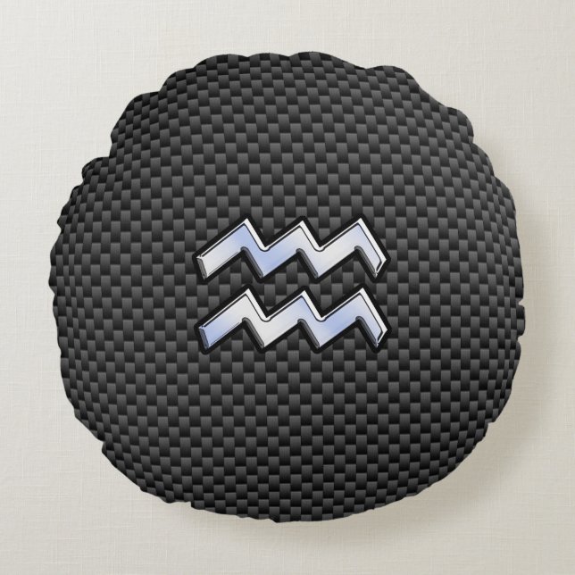 Modernes Aquarius Zodiac-Schild mit Faserverbund Rundes Kissen (Vorderseite)
