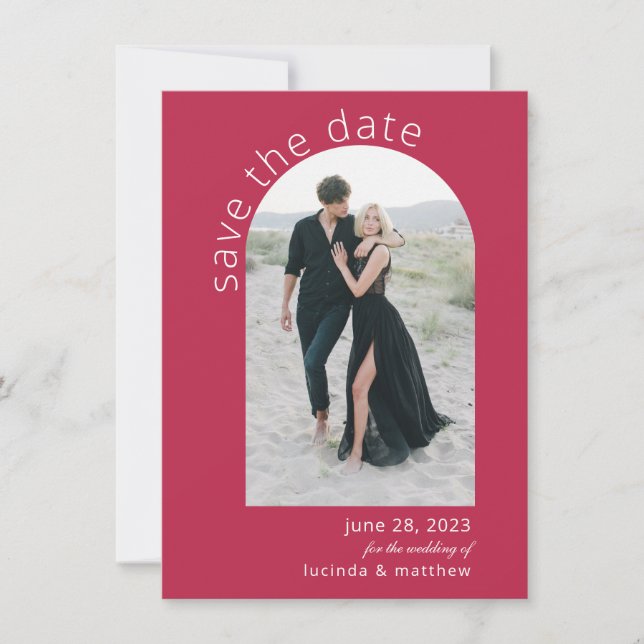 Modernes Arch Boho Hochzeit rettet das Datum (Vorderseite)