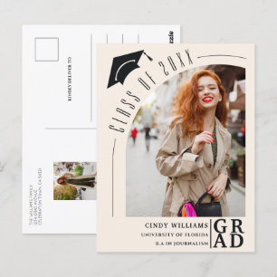Modernes Arch Foto Beige Graduate Ankündigung Postkarte