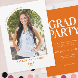Modernes Arch Foto Elegante Orange Graduation Part Einladung