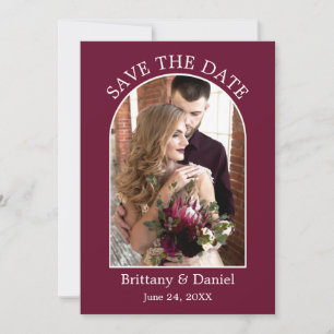 Modernes Arch Frame Foto Burgundy Save The Date