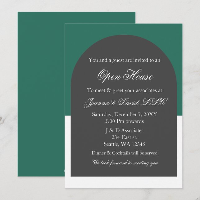 Modernes Arch Green Business Corporate Party Einladung (Vorne/Hinten)