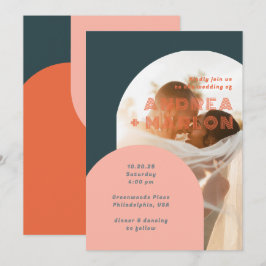 Modernes Arch Groovy Retro Wedding Foto Overlay Einladung
