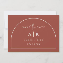 Modernes Arch Minimal Wedding Terracotta Script Save The Date
