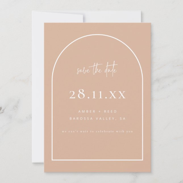 Modernes Arch Retro Minimalistisch Blush Dustrosa Save The Date (Vorderseite)