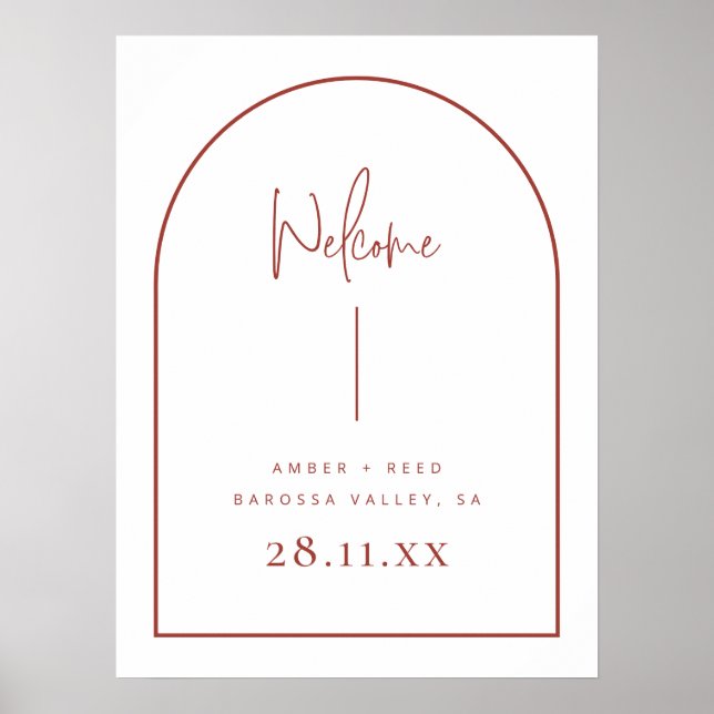 Modernes Arch Terracotta Script Hochzeit Begrüßung Poster (Vorne)